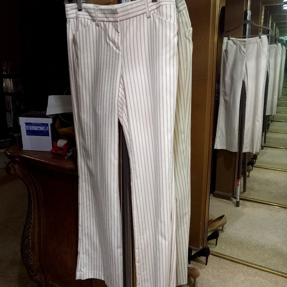 EXPRESS DESIGN STUDIO "Editor" slacks, off-white cream with pink pinstripes sz 2